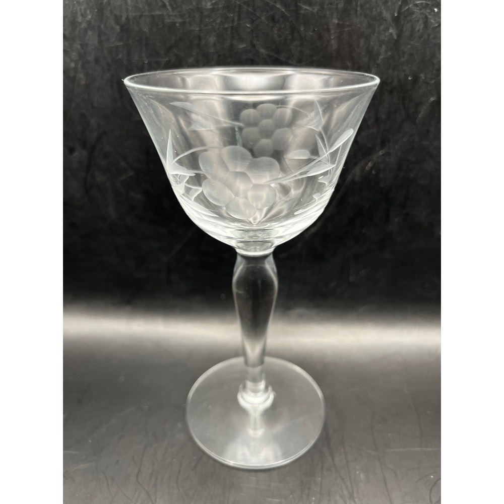 Vintage‎ Etched Flower & Leaf Glass Cordial Sherry Cocktail Glass-5" Tall